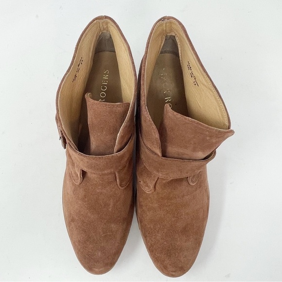 JACK ROGERS Women’s Brown Suede IZZIE Booties 3” Wedge Heel Buckle Slip On Sz 9 - Picture 5 of 8